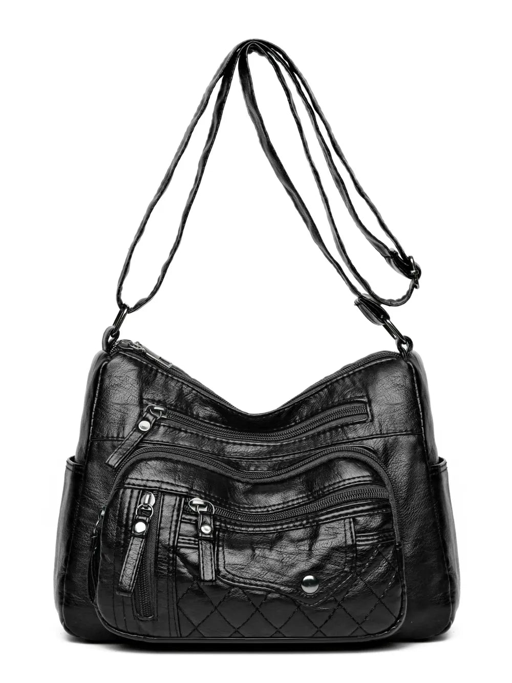 Leather Multi Pockets Adjustable Strap Shoulder Bag