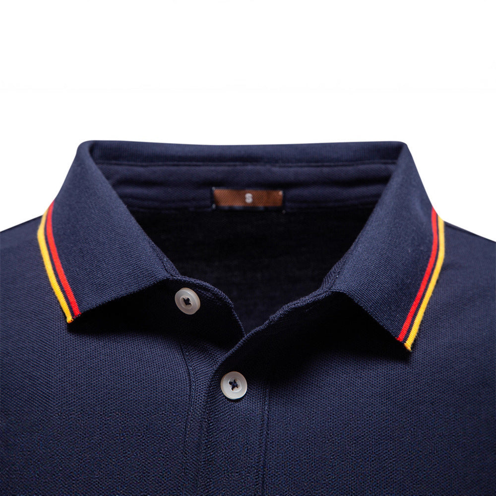 Men's Long Sleeve Polo Shirt - Solid Color Collared T-Shirt
