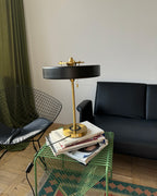 Mid-Century Round Table Lamp with Pull Chain Fabric Shade Warm LED Bedside Living Room — 3 Colors