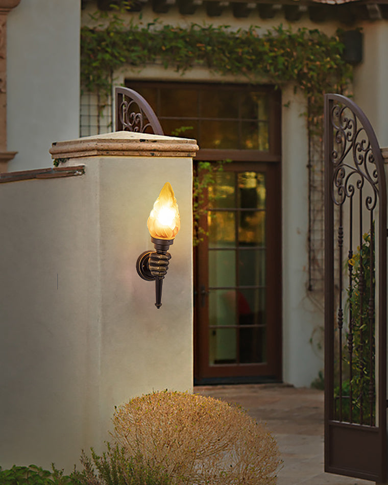 Torch Outdoor Wall Light Retro Flame Style LED Waterproof Porch Garden Entrance — Black Bronze