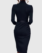 Solene | Elegant Spring Autumn Long Sleeve Pocket Dress with Belt