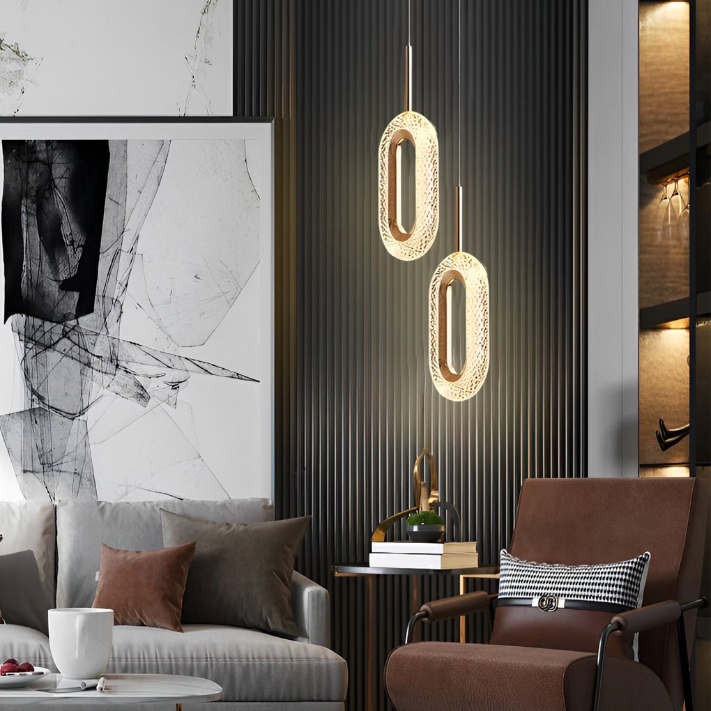 Gold Geometric Pendant Light LED 3-Step Dimming Oval Round Teardrop Bedroom Dining Room — 1 to 2 Lights