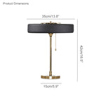 Mid-Century Round Table Lamp with Pull Chain Fabric Shade Warm LED Bedside Living Room — 3 Colors