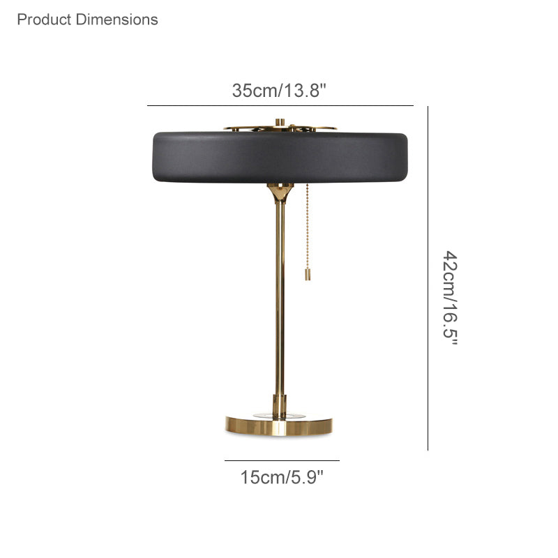 Mid-Century Round Table Lamp with Pull Chain Fabric Shade Warm LED Bedside Living Room — 3 Colors