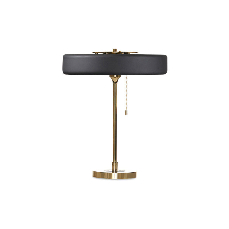 Mid-Century Round Table Lamp with Pull Chain Fabric Shade Warm LED Bedside Living Room — 3 Colors