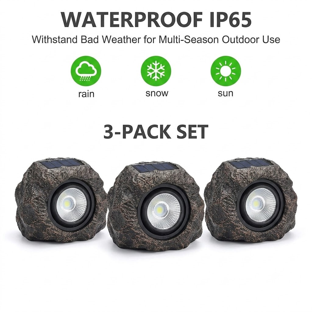 Solar Rock Garden Lights Decorative Fake Stone Warm White Outdoor — 2, 3 & 5-Pack