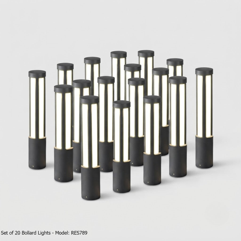 Residential Bollard Lights Modern Cylindrical LED Landscape Pathway Driveway — 31 to 47 Inch Sets