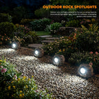 Solar rock garden lights decorative fake stone warm white outdoor — realistic stone texture detail