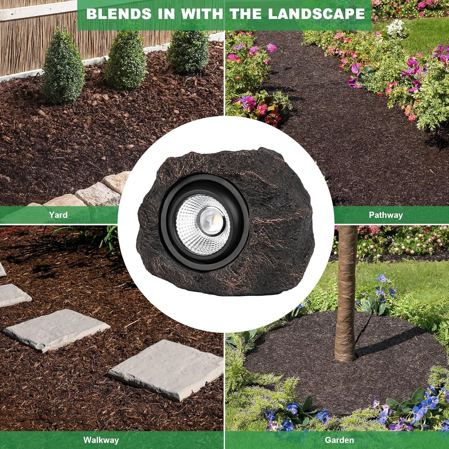 Solar rock garden lights decorative fake stone warm white outdoor — pathway border installation
