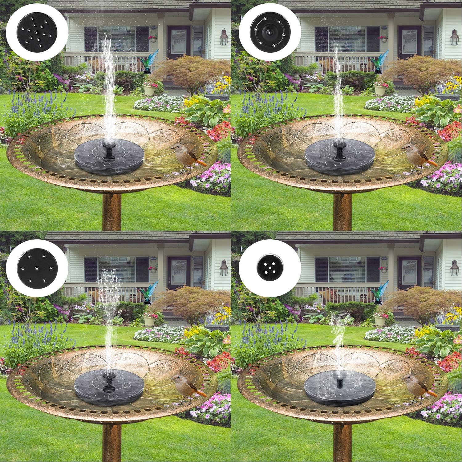 Solar birdbath fountain with LED light outdoor garden — installed in garden setting