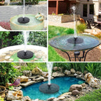 Solar birdbath fountain with LED light outdoor garden — solar panel charging detail