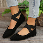 Women's Crisscross Pointed Toe Flats - Comfortable Ankle Strap Ballet Shoes