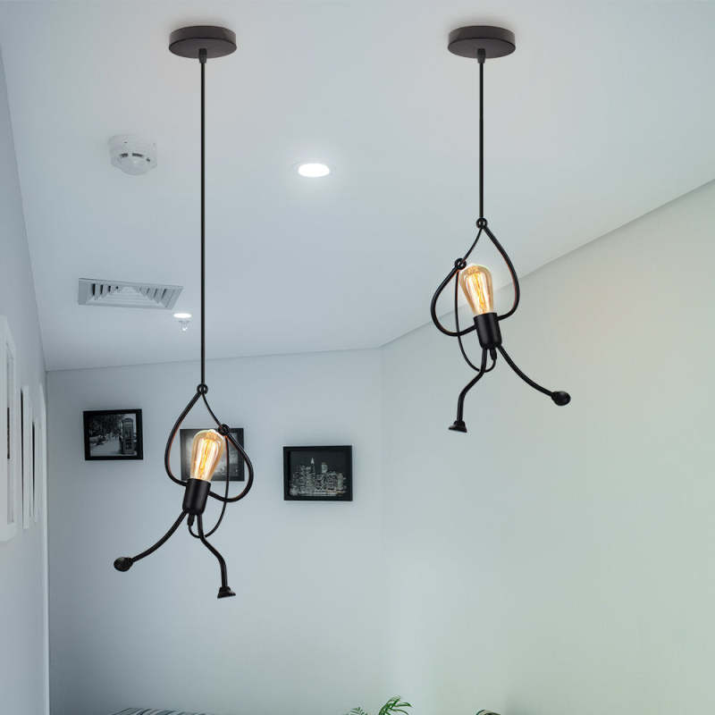 Miro Retro Modern Iron Man Pendant Light, Black