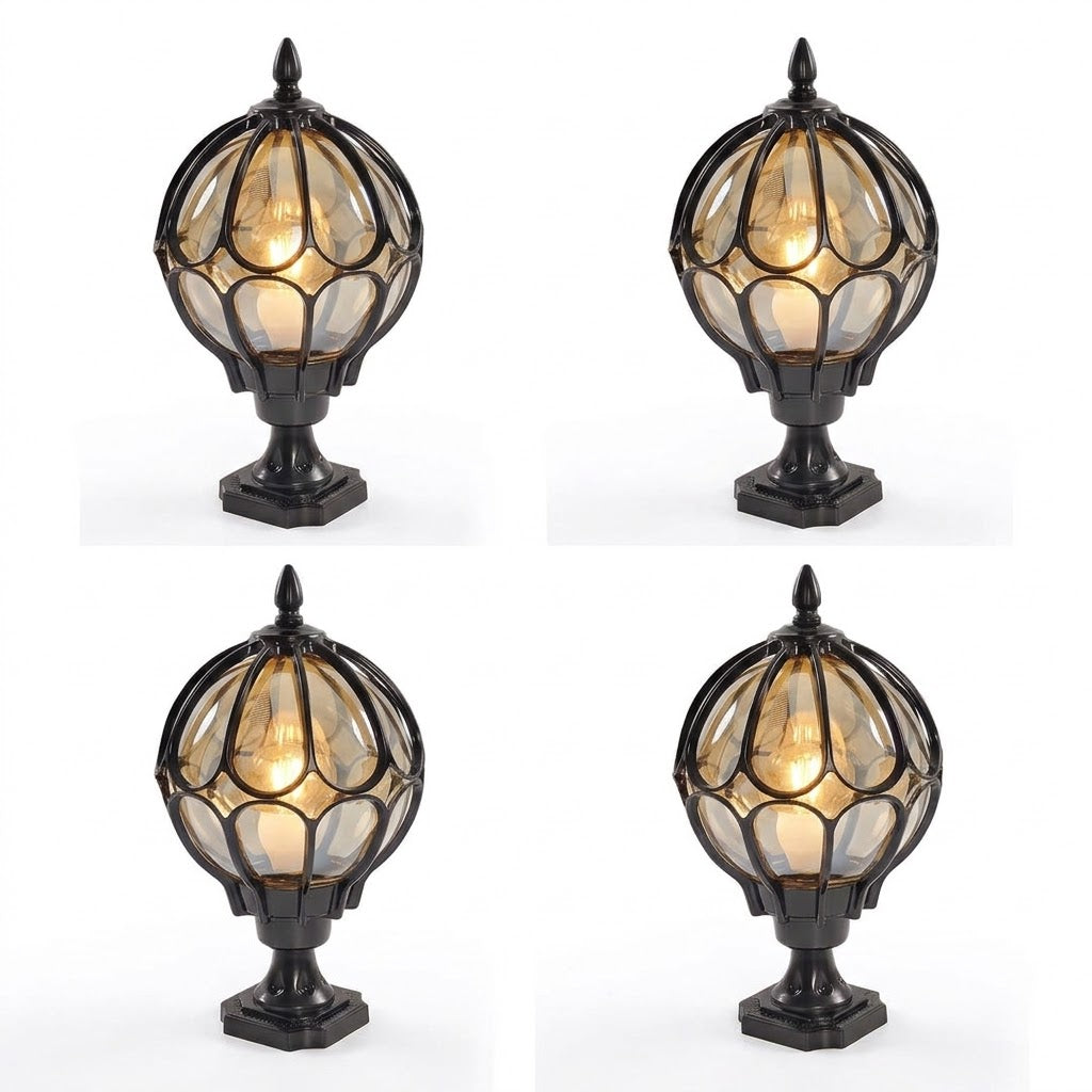 Outdoor Globe Pillar Light Retro Glass Copper Fence Post Hardwired — Black Bronze 7 to 15 Inch Sets