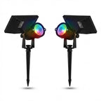 Waterproof RGB Solar Ground Spike Spotlight LED Tree Accent Outdoor — Warm White Singles to 8-Pack