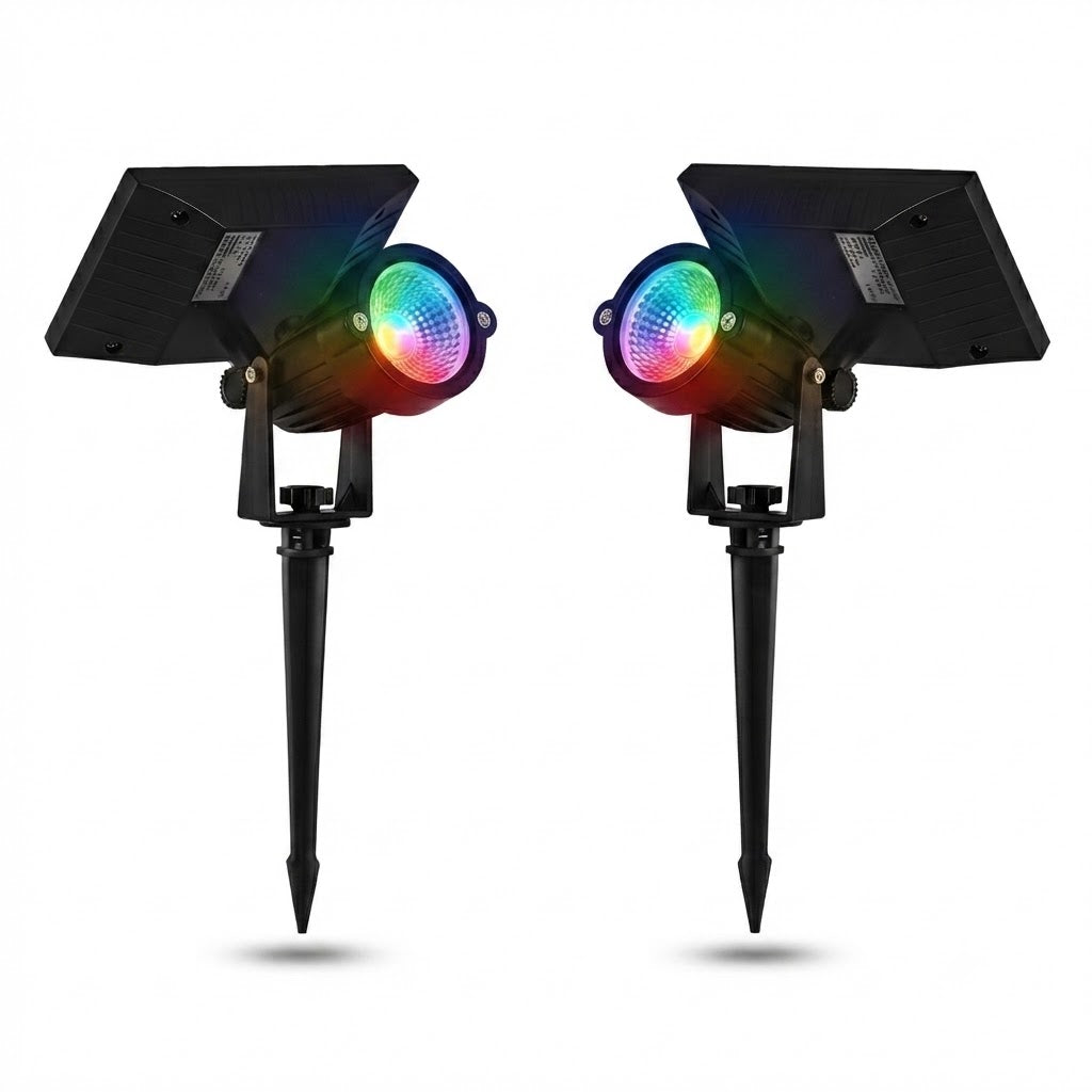 Waterproof RGB Solar Ground Spike Spotlight LED Tree Accent Outdoor — Warm White Singles to 8-Pack