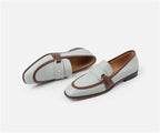 Spring Genuine Leather Women's Loafers - Retro Mixed Color Design