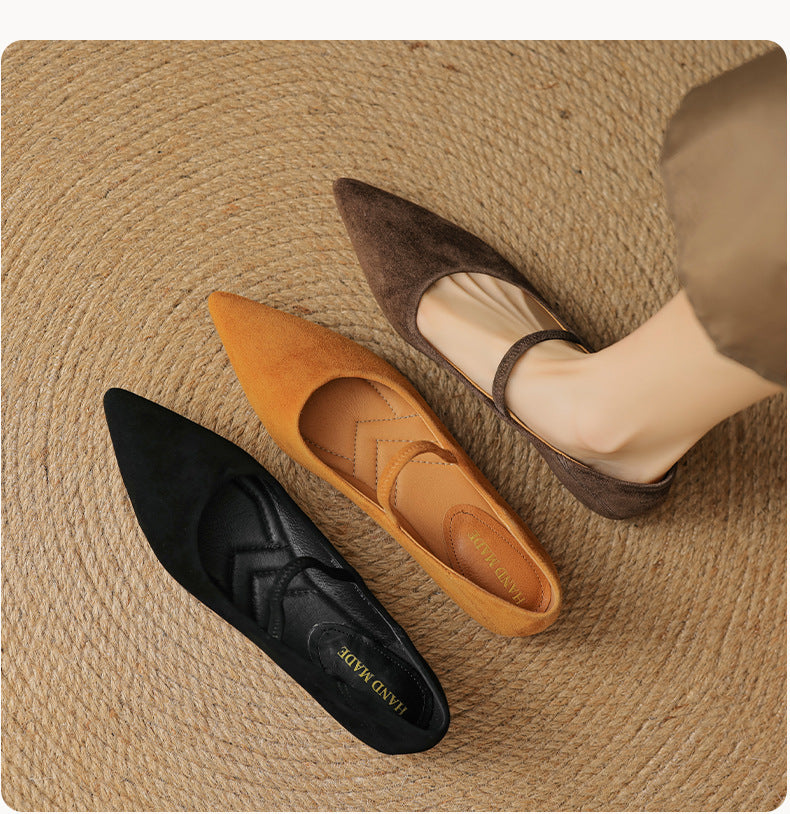 Women’s Retro Mary Jane Flats – Vegan Suede Low Heel Comfort Shoes