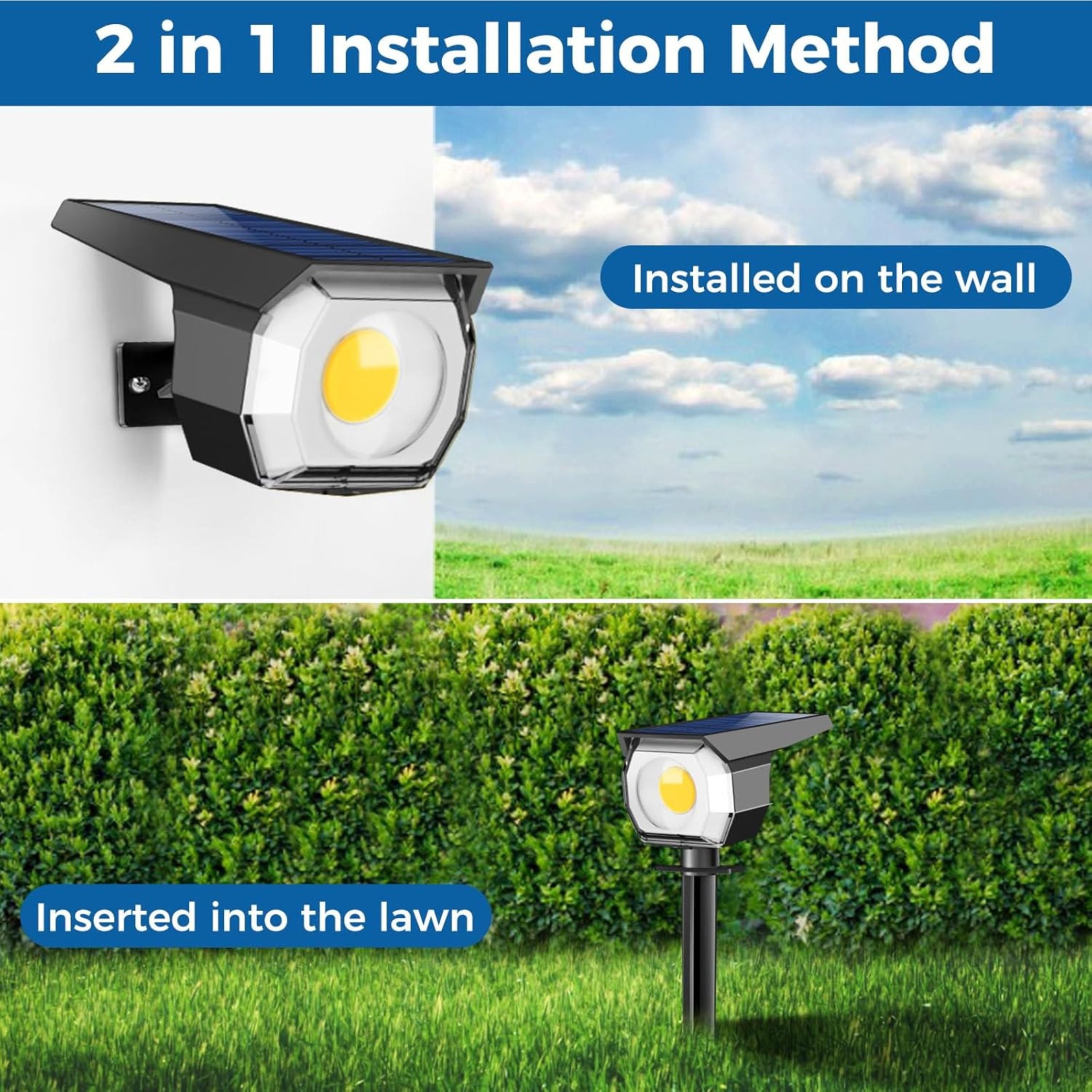 Solar landscape spotlights adjustable IP67 outdoor garden warm white RGB — RGB color modes detail
