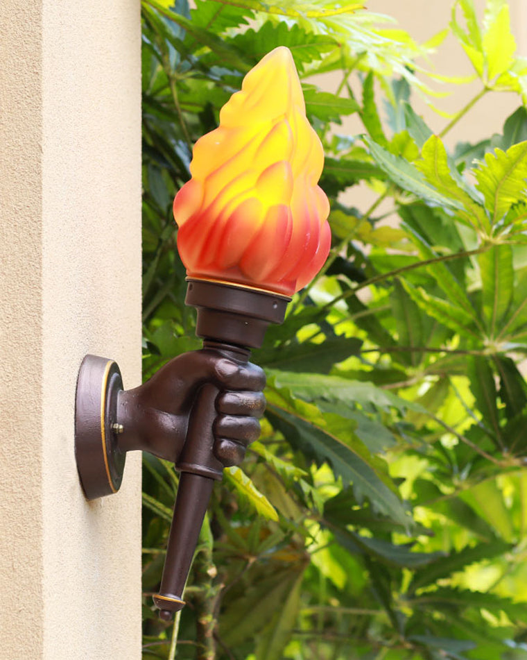 Torch Outdoor Wall Light Retro Flame Style LED Waterproof Porch Garden Entrance — Black Bronze