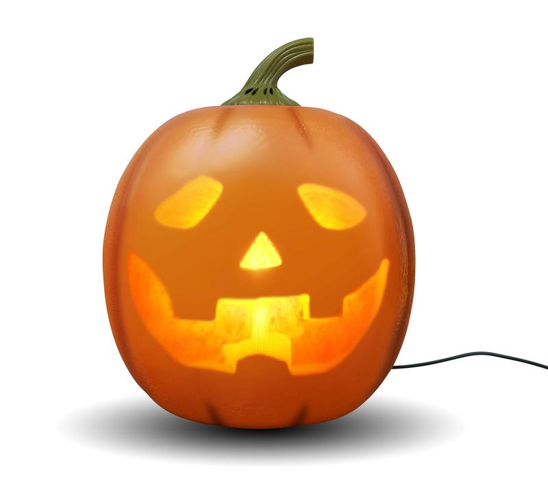 Talking Halloween pumpkin animatronic, full view
