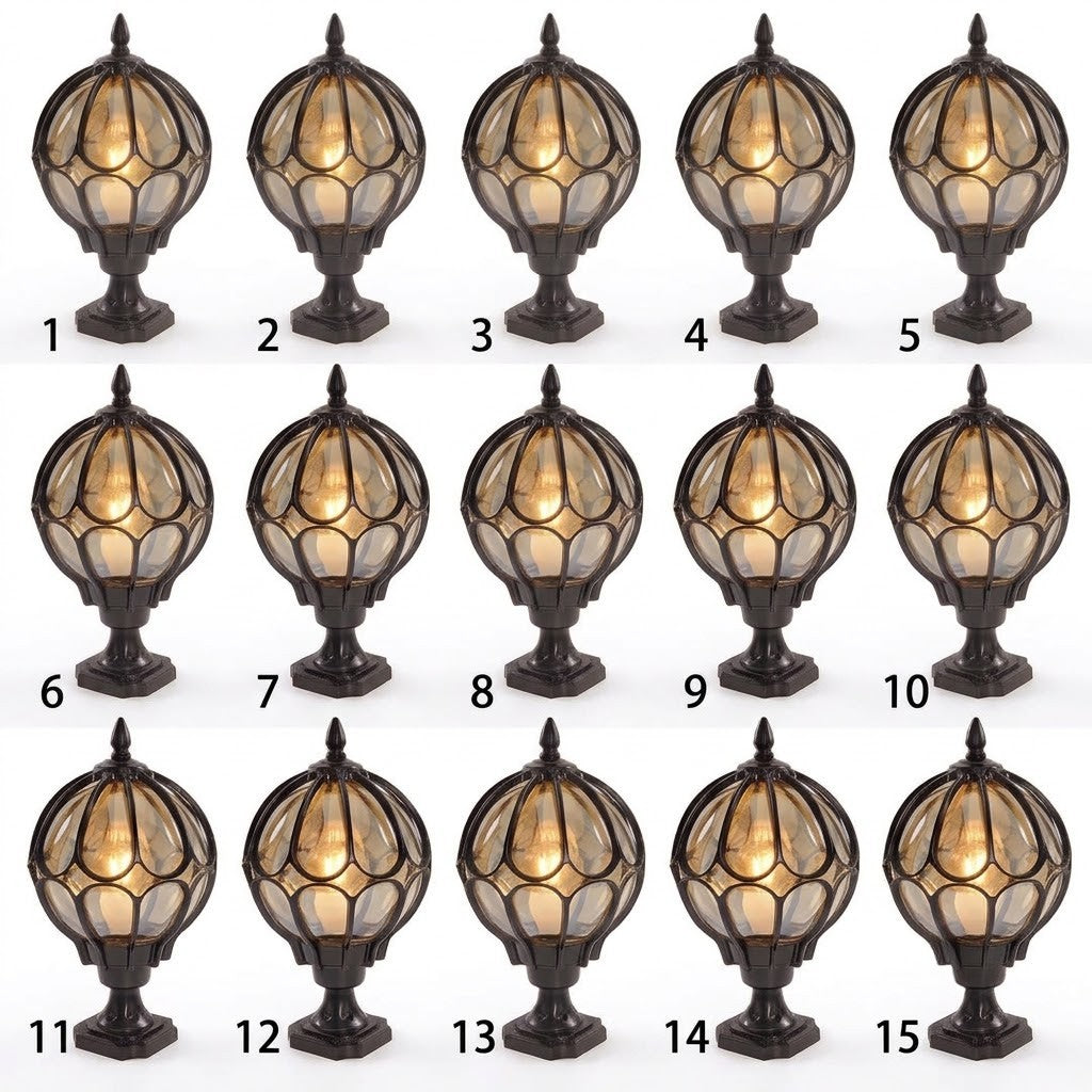 Outdoor Globe Pillar Light Retro Glass Copper Fence Post Hardwired — Black Bronze 7 to 15 Inch Sets