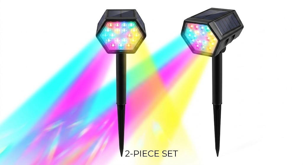 Solar Flood Spike Light Adjustable Angle Aluminum Glass Landscape Outdoor — Warm White Sets