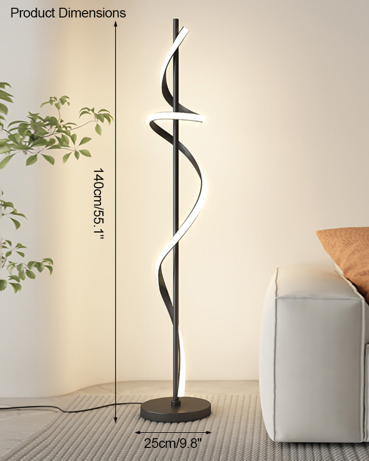 Dimmable Spiral Arc Floor Lamp Sculptural LED Warm White Living Room Bedroom — 3 Finish Options