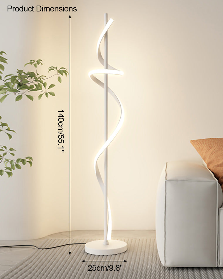 Dimmable Spiral Arc Floor Lamp Sculptural LED Warm White Living Room Bedroom — 3 Finish Options