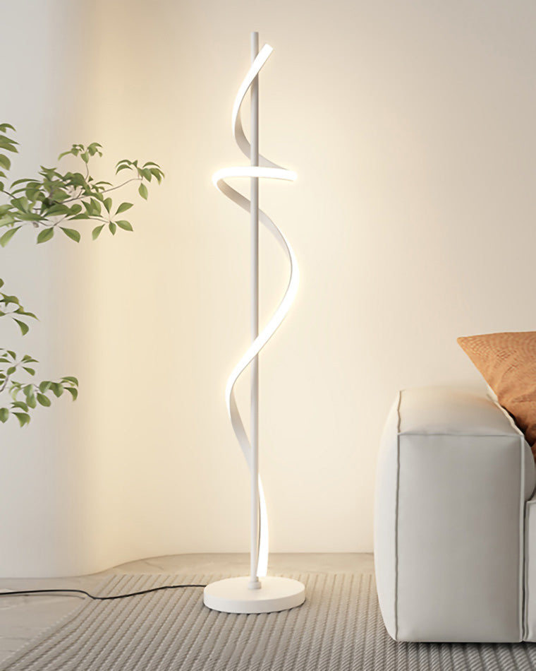 Dimmable Spiral Arc Floor Lamp Sculptural LED Warm White Living Room Bedroom — 3 Finish Options