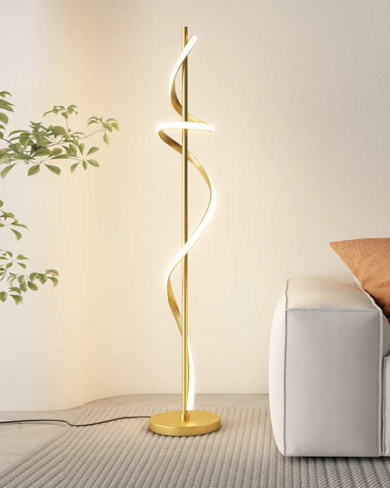 Dimmable Spiral Arc Floor Lamp Sculptural LED Warm White Living Room Bedroom — 3 Finish Options