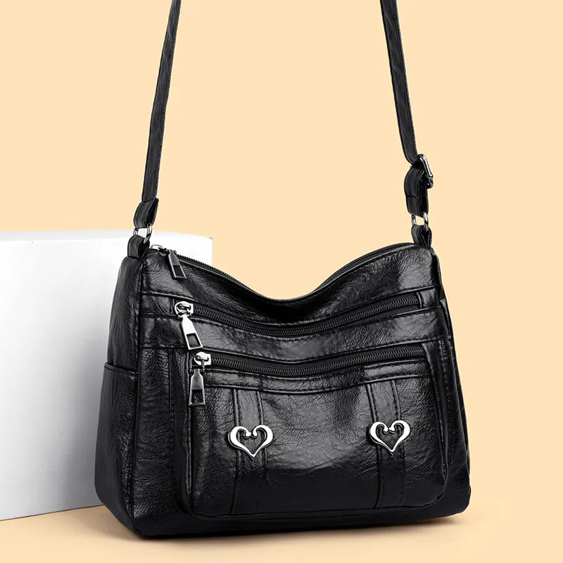 Leather Multi-Pockets Crossbody Bag