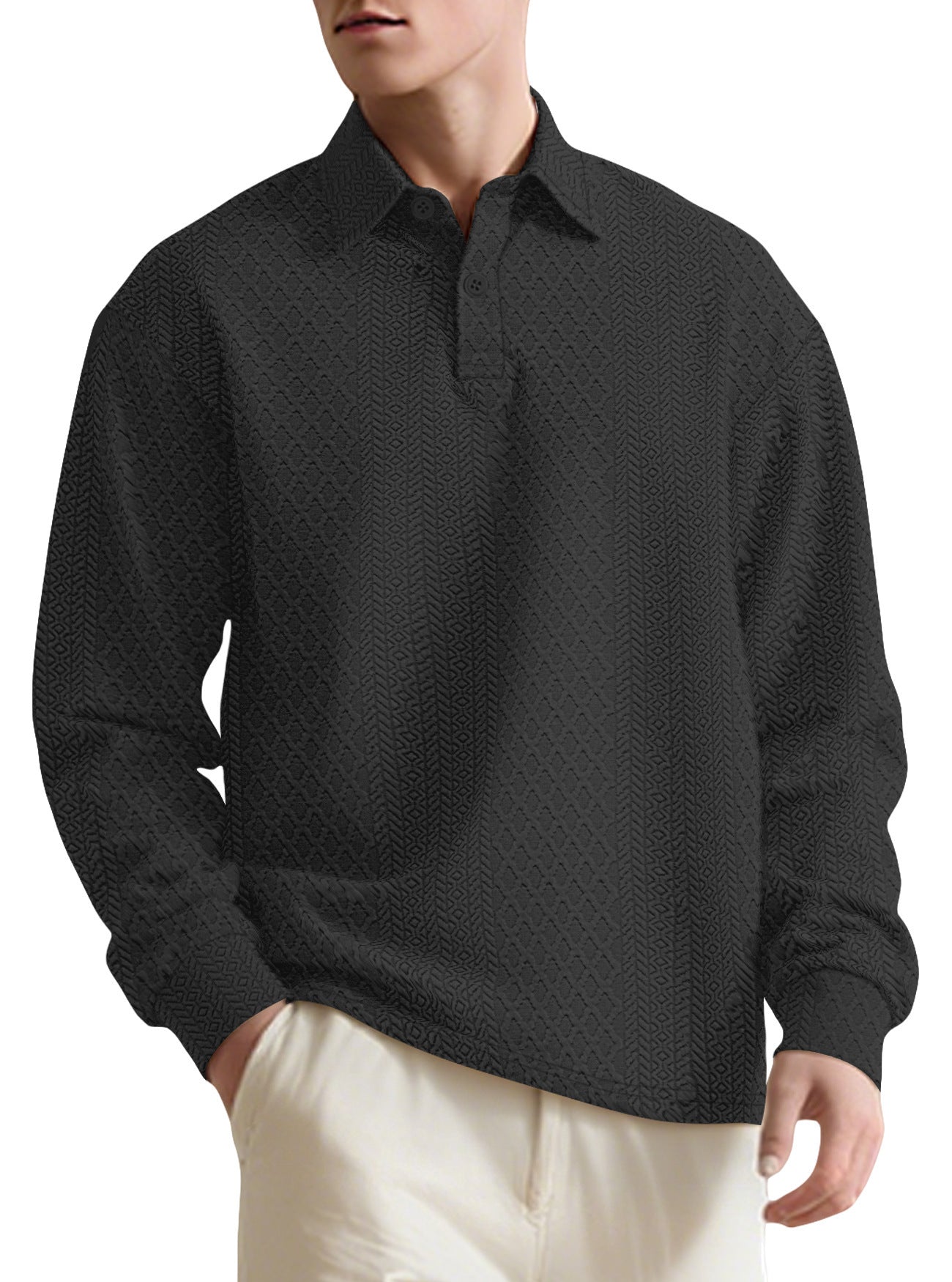Men's Long Sleeve Polo Shirt Loose Casual Cotton Sweatshirt