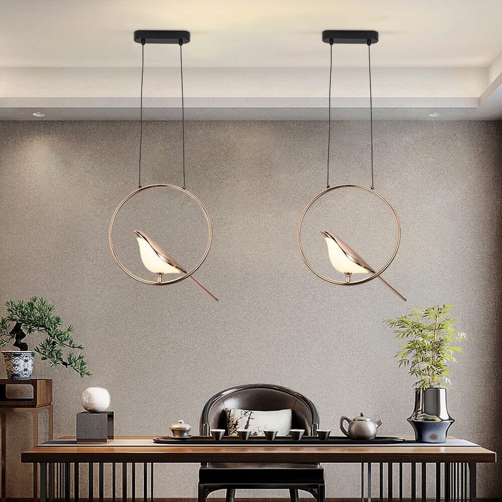 Bird-Shaped Nordic Pendant Light Sculptural LED Bedroom Living Room — Circle Oval