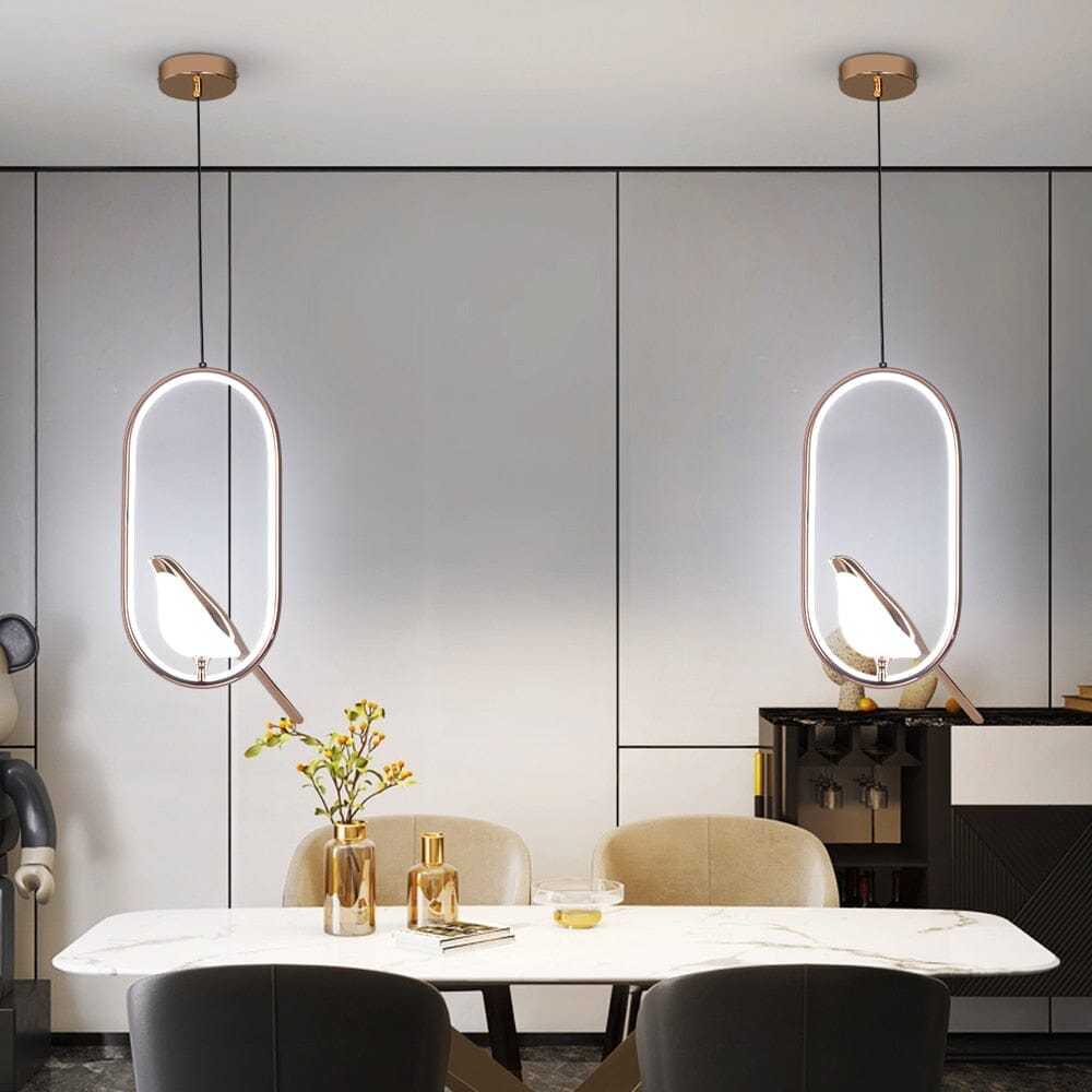 Bird-Shaped Nordic Pendant Light Sculptural LED Bedroom Living Room — Circle Oval