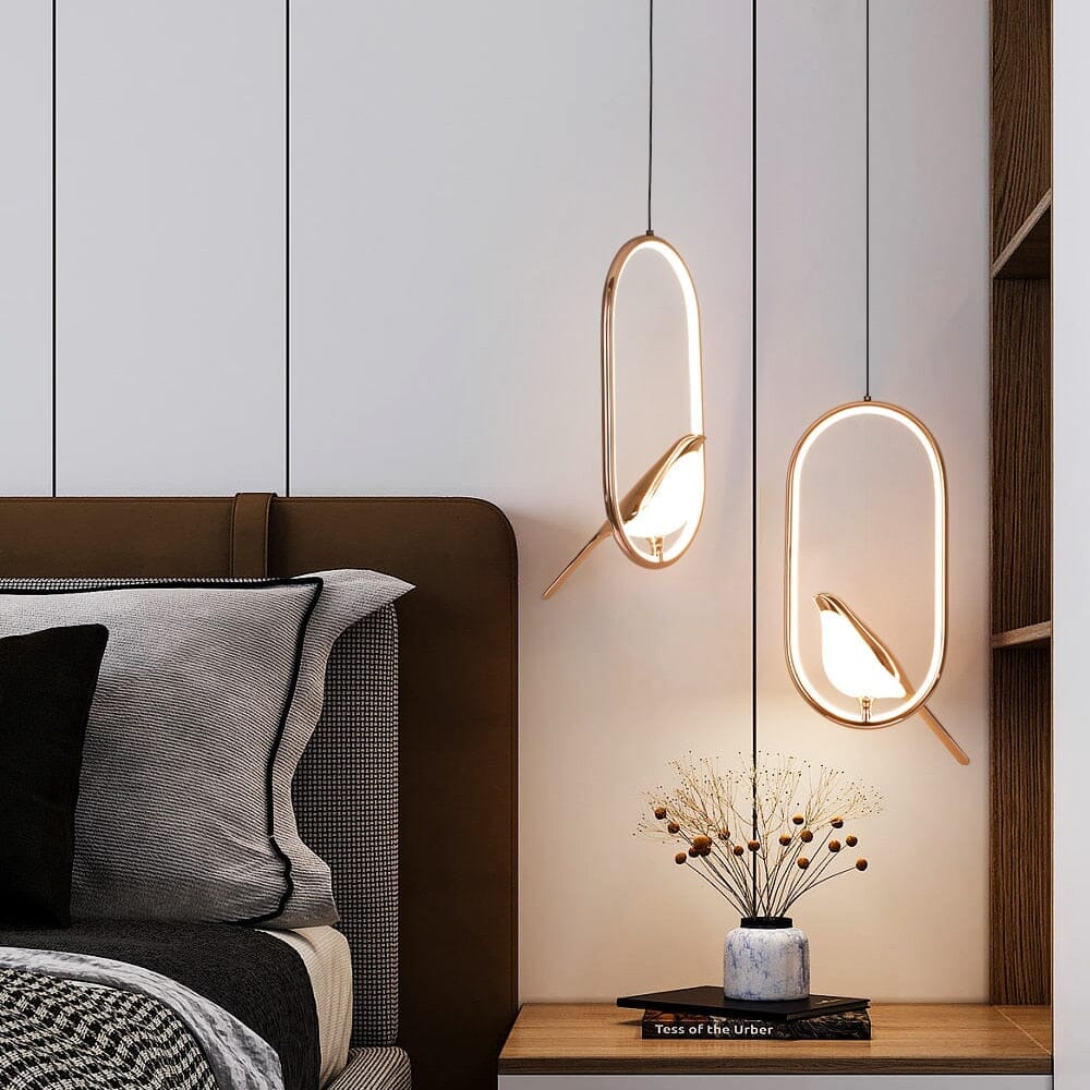 Bird-Shaped Nordic Pendant Light Sculptural LED Bedroom Living Room — Circle Oval