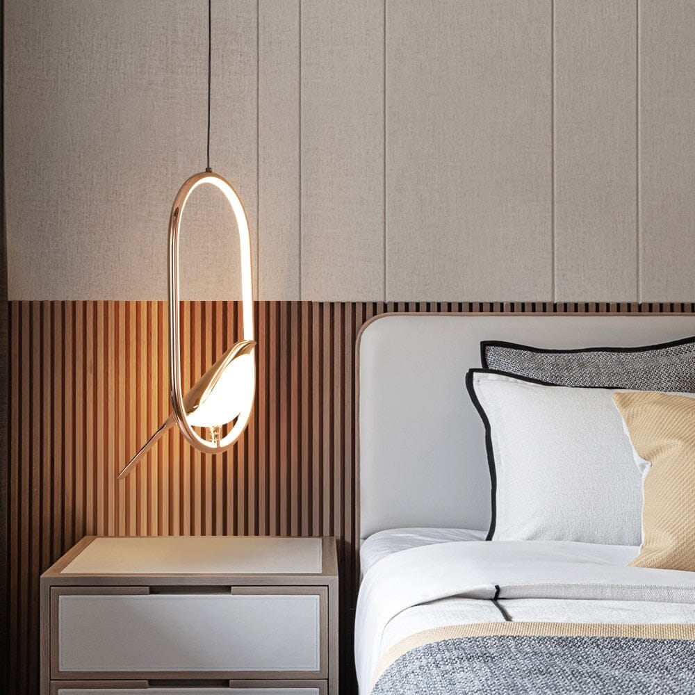 Bird-Shaped Nordic Pendant Light Sculptural LED Bedroom Living Room — Circle Oval