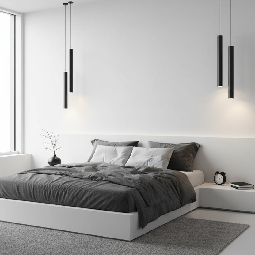 Cylindrical LED Pendant Light Slim Stainless Steel Downlight Dining Room Bedroom — Black White