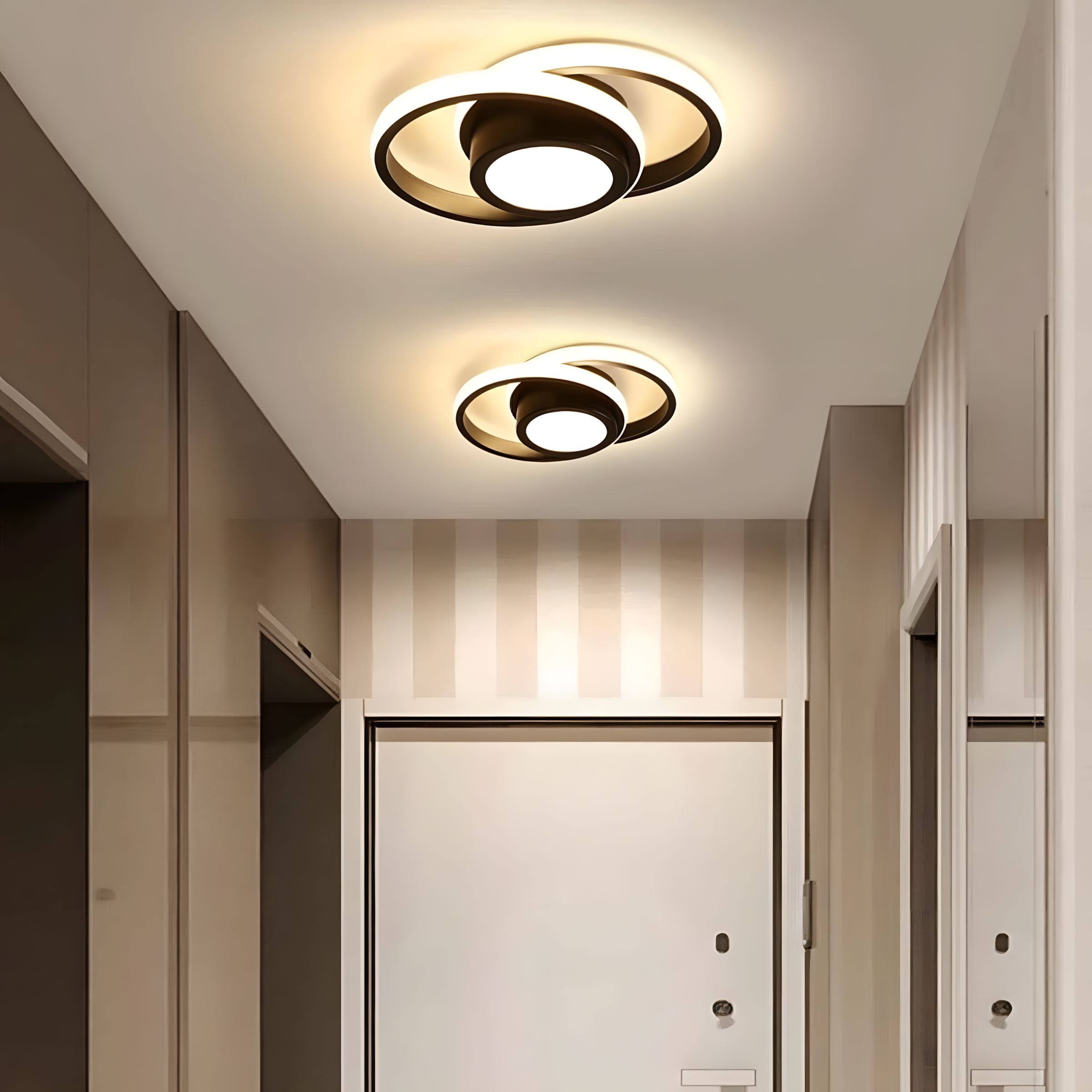 Modern LED ceiling light iron dimmable bedroom corridor kitchen — style A B C warm cold tricolor