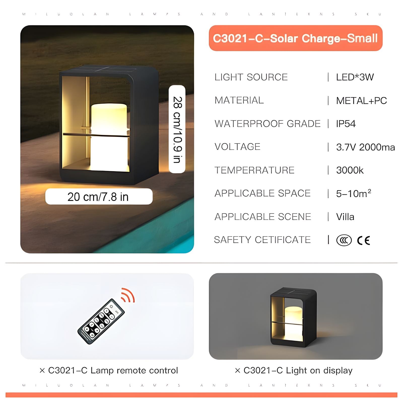 Solar Garden Post Lamp Nordic Style Outdoor Waterproof Remote — 28cm 43cm 73cm