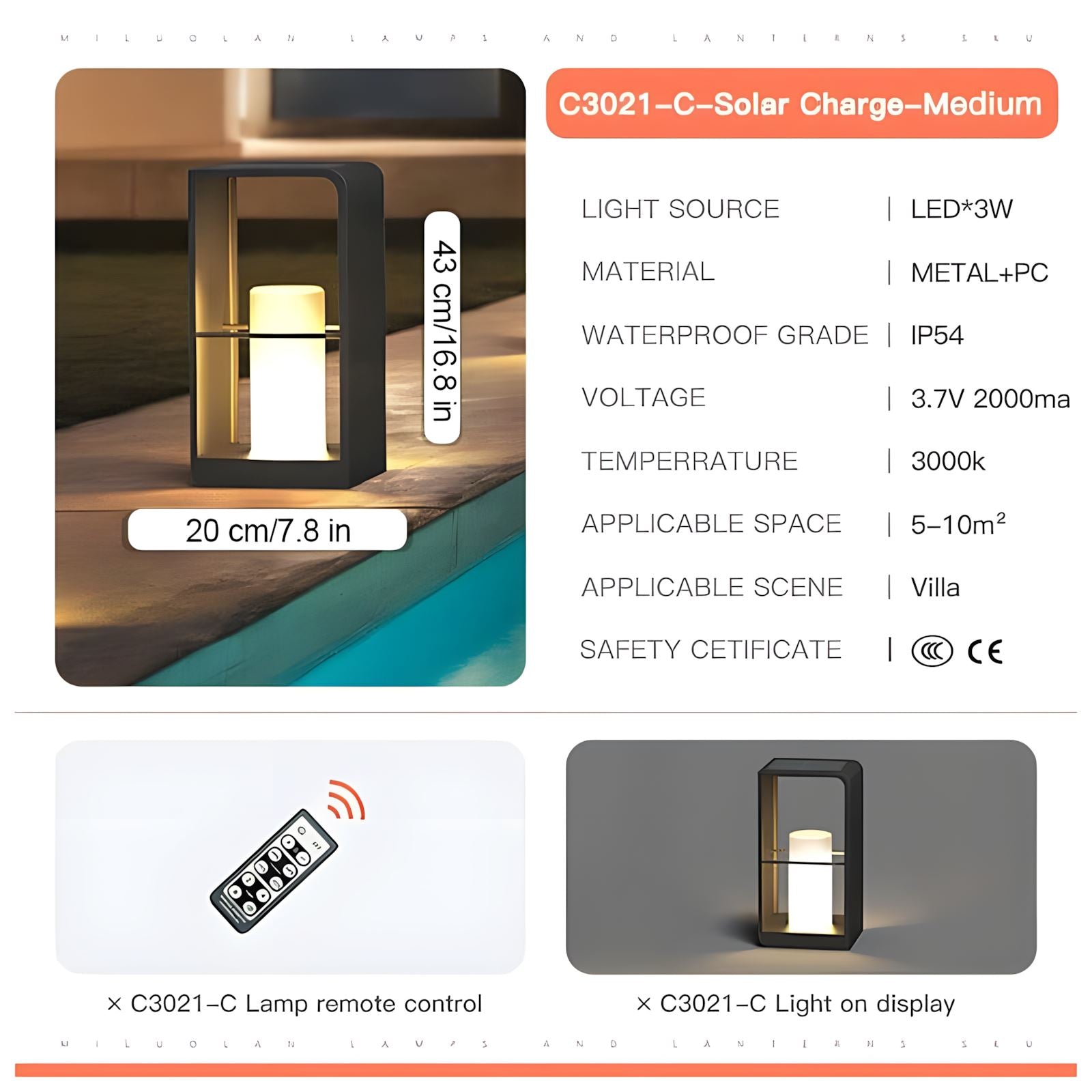 Solar Garden Post Lamp Nordic Style Outdoor Waterproof Remote — 28cm 43cm 73cm