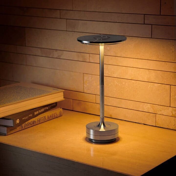 Ambience Spinning Block LED Table Lamp Rechargeable Wireless Bedside Bar Restaurant — Gold Silver Black