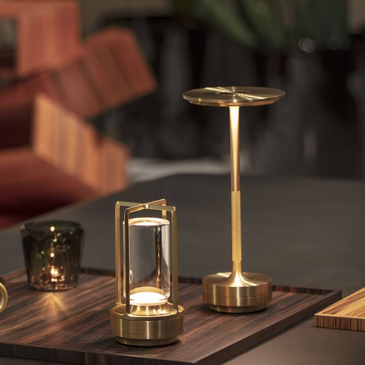 Ambience Spinning Block LED Table Lamp Rechargeable Wireless Bedside Bar Restaurant — Gold Silver Black