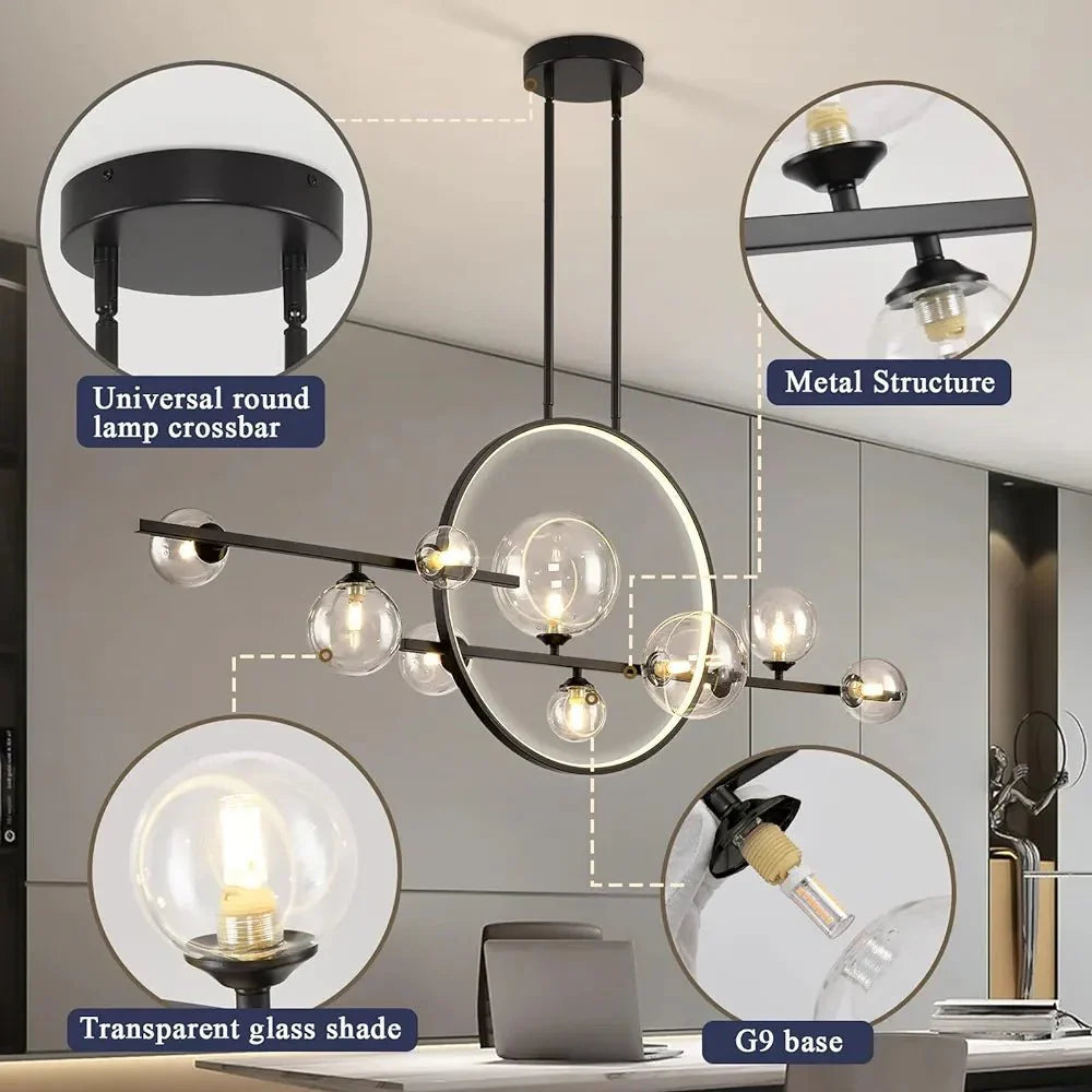 ARCHIPELAGO Glass Ball Chandelier Nordic Modern Dining Room Bedroom — Black White 7 to 18 Heads
