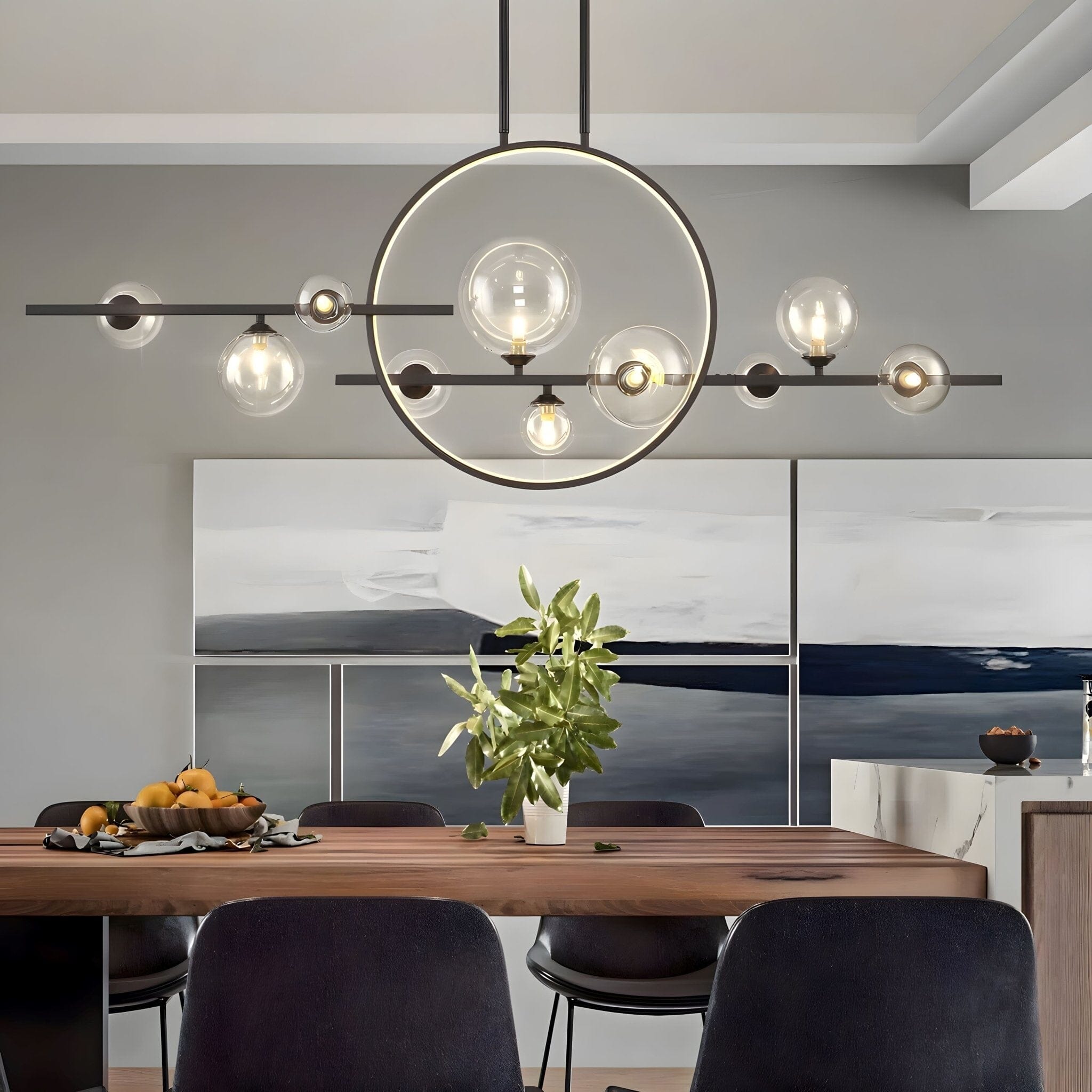 ARCHIPELAGO Glass Ball Chandelier Nordic Modern Dining Room Bedroom — Black White 7 to 18 Heads