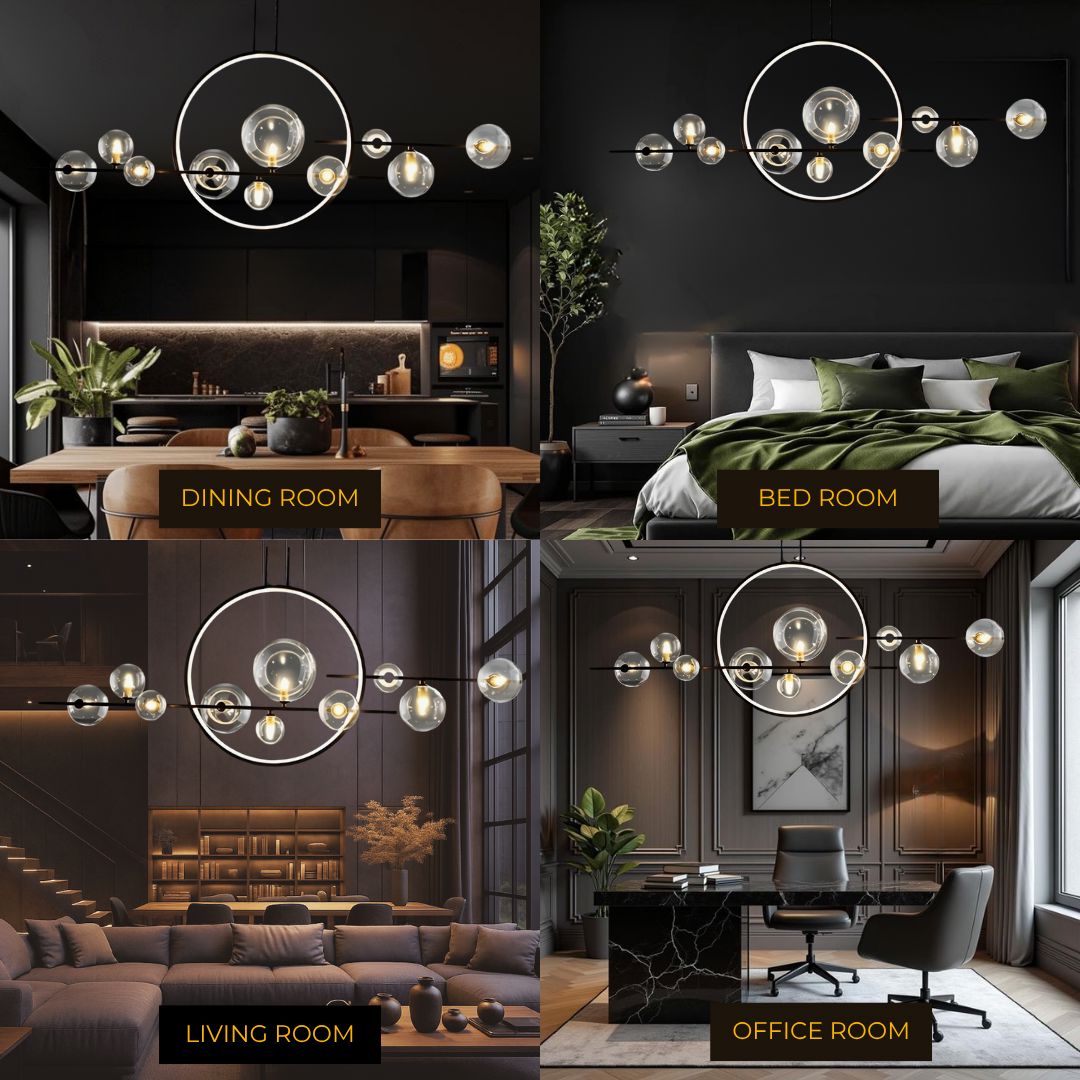 ARCHIPELAGO Glass Ball Chandelier Nordic Modern Dining Room Bedroom — Black White 7 to 18 Heads