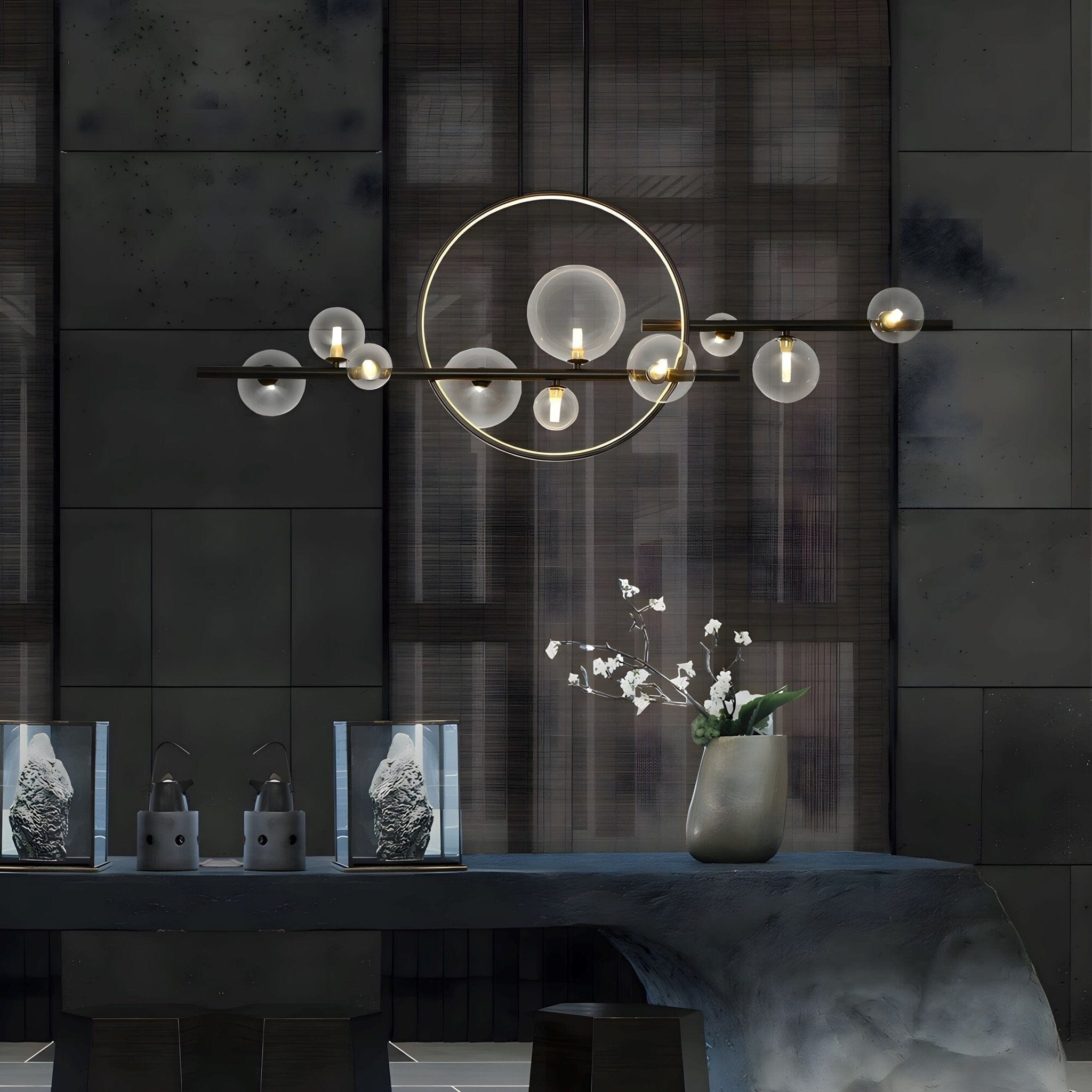 ARCHIPELAGO Glass Ball Chandelier Nordic Modern Dining Room Bedroom — Black White 7 to 18 Heads
