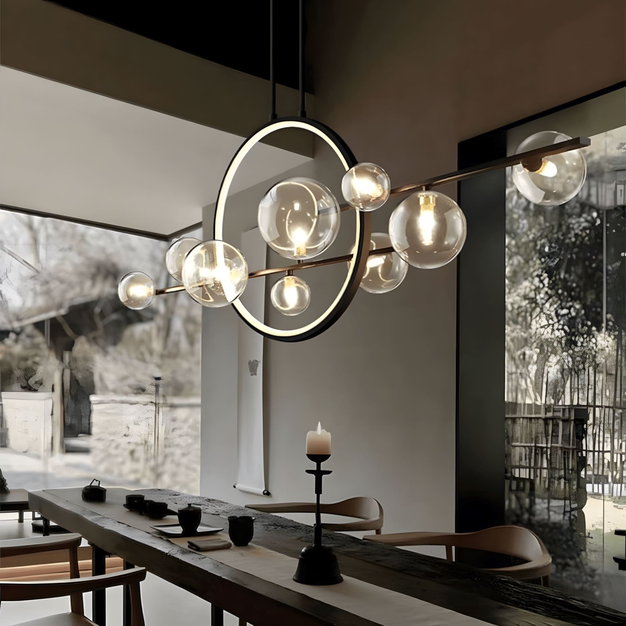 ARCHIPELAGO Glass Ball Chandelier Nordic Modern Dining Room Bedroom — Black White 7 to 18 Heads