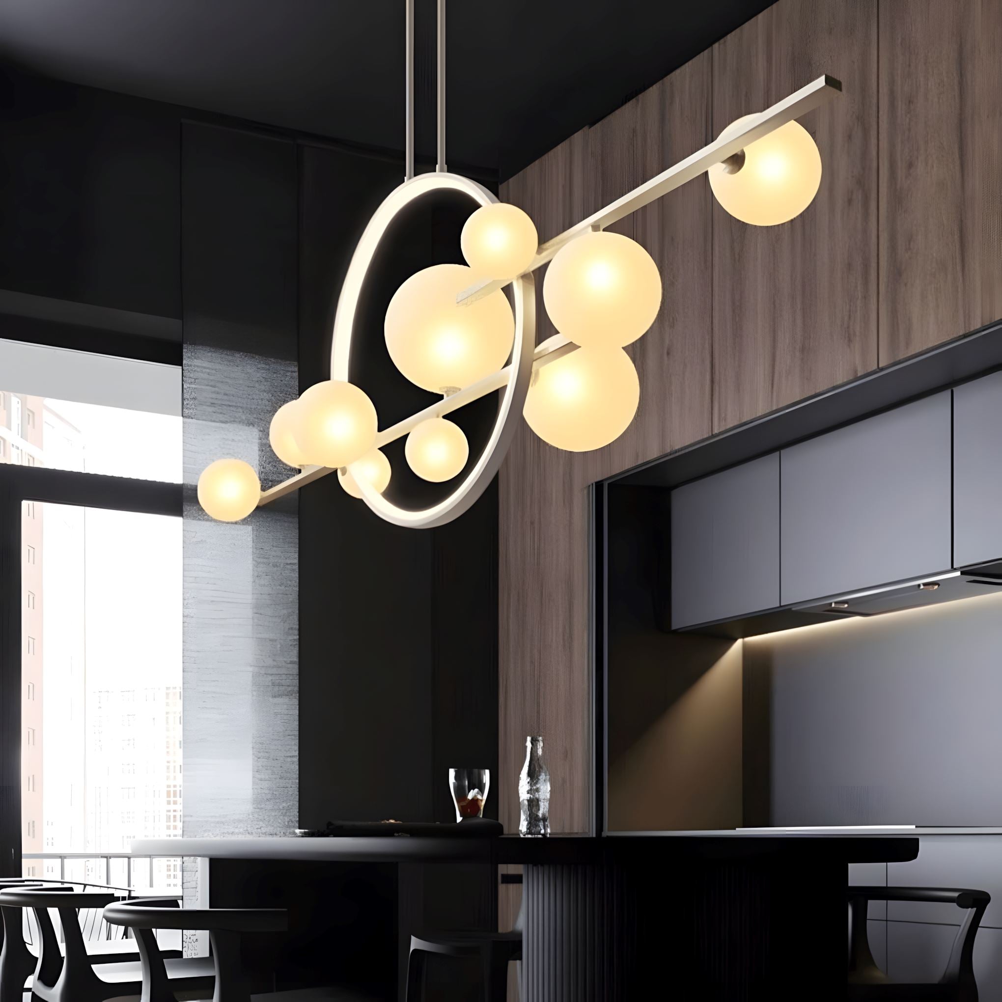 ARCHIPELAGO Glass Ball Chandelier Nordic Modern Dining Room Bedroom — Black White 7 to 18 Heads