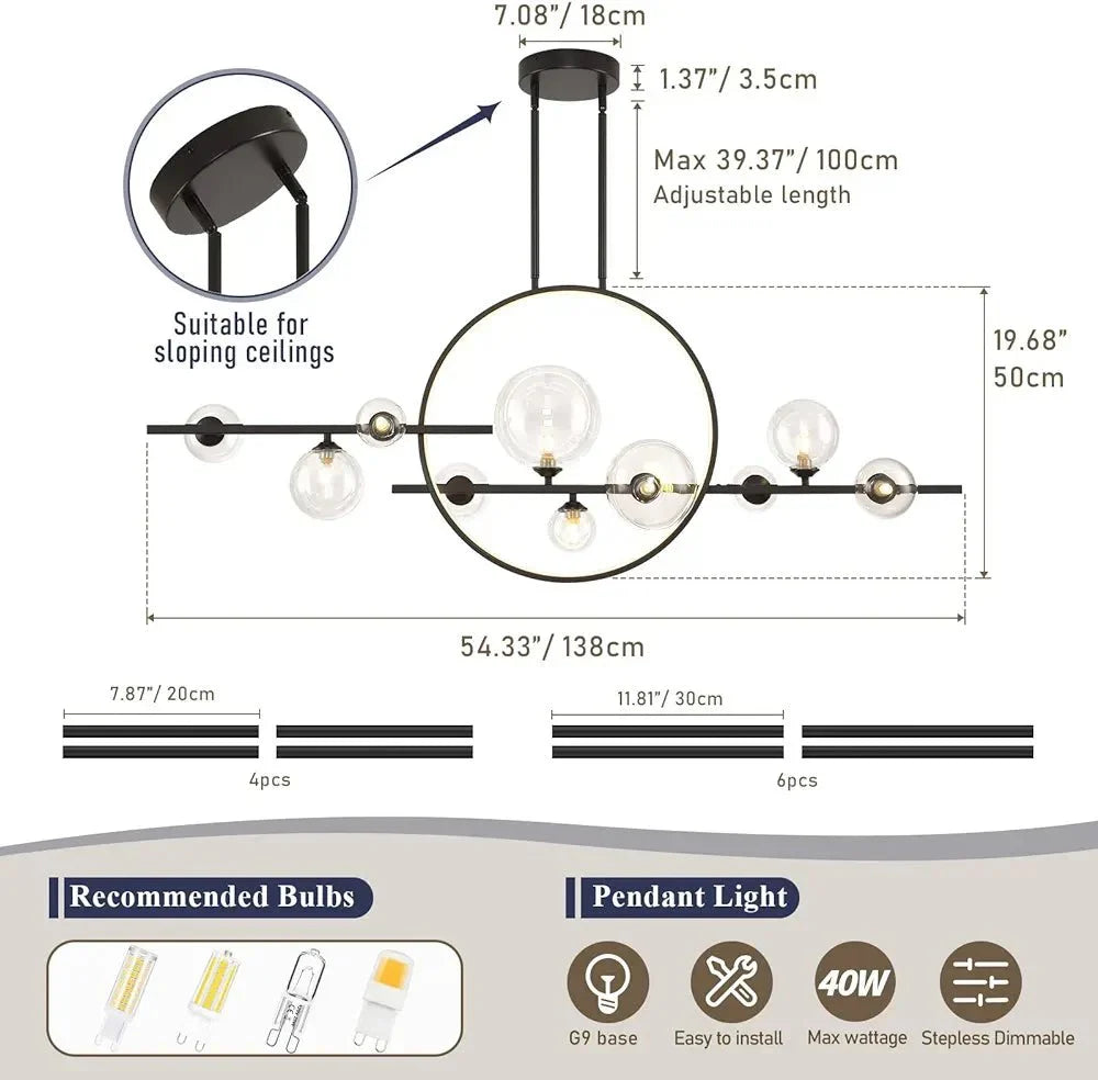 ARCHIPELAGO Glass Ball Chandelier Nordic Modern Dining Room Bedroom — Black White 7 to 18 Heads